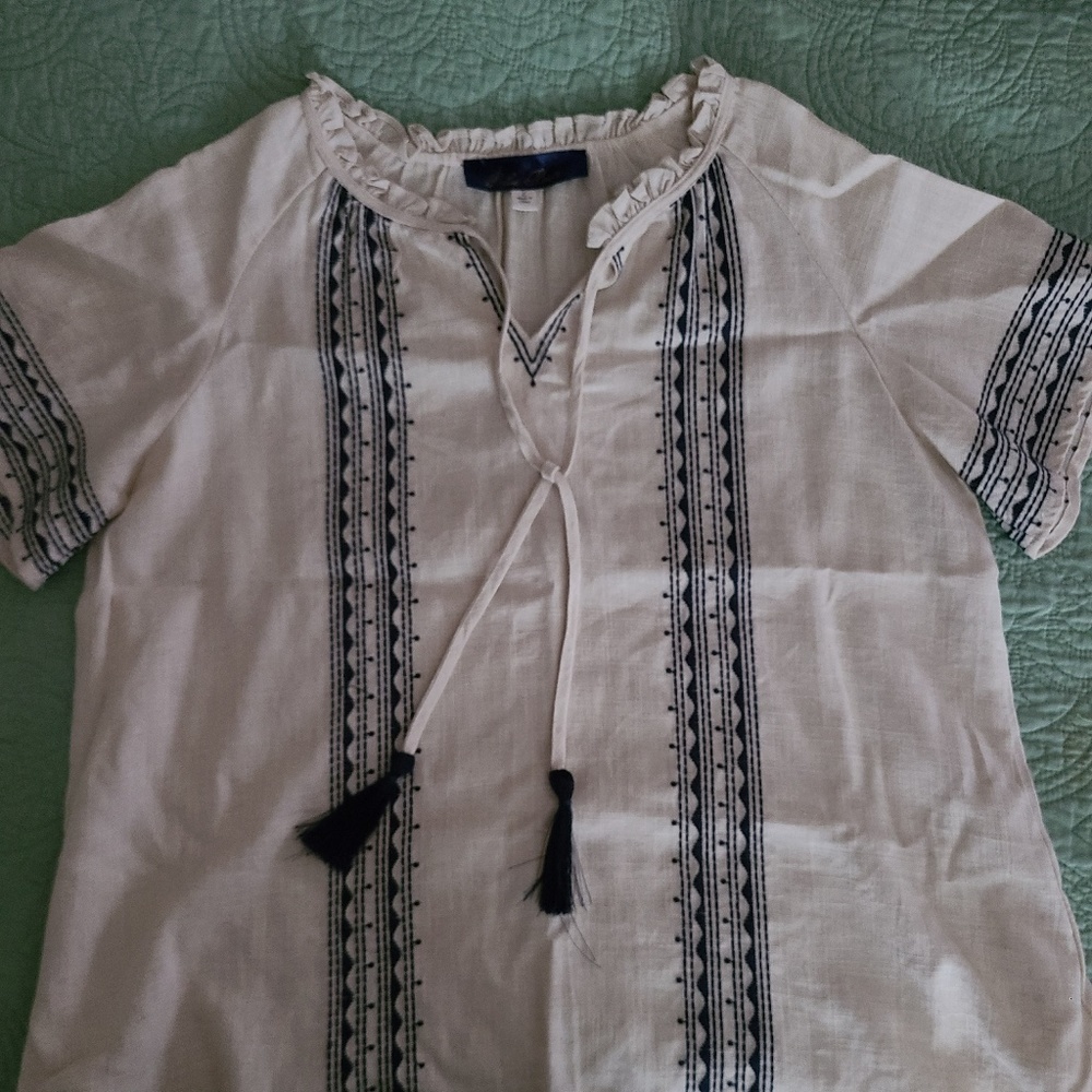 Short tunic tan and blue with tassels